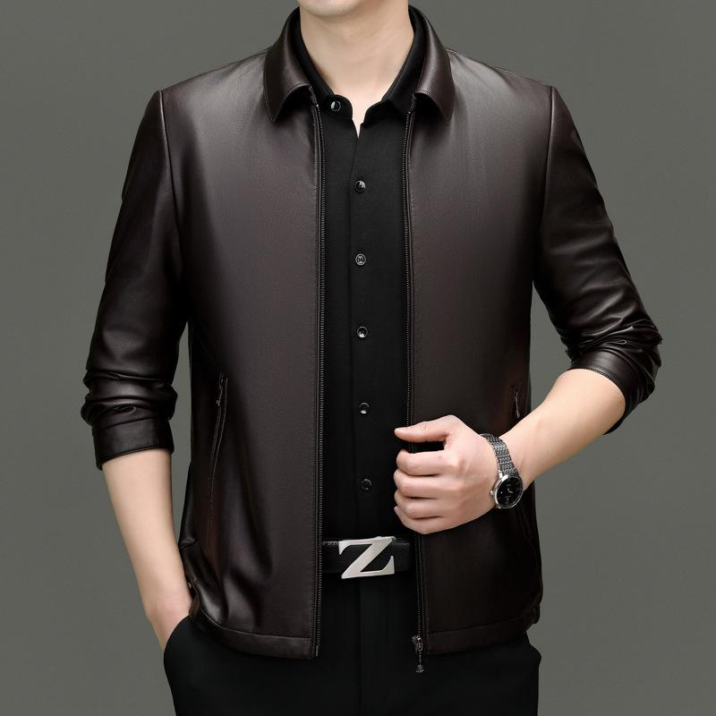 

Men s Autumn and Winter Plush Leather Jackets Middle-aged Genuine Leather Sheepskin Dad s Leather Jackets 175