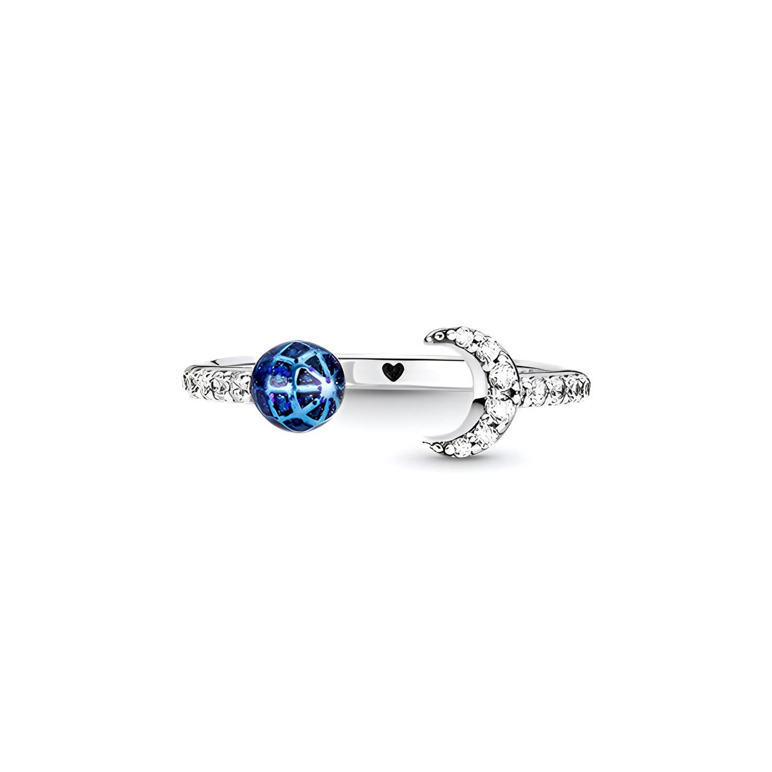 Pandora Starry Series Blue Earth And Moon Open Ring Women rings Silver 199238C01 50