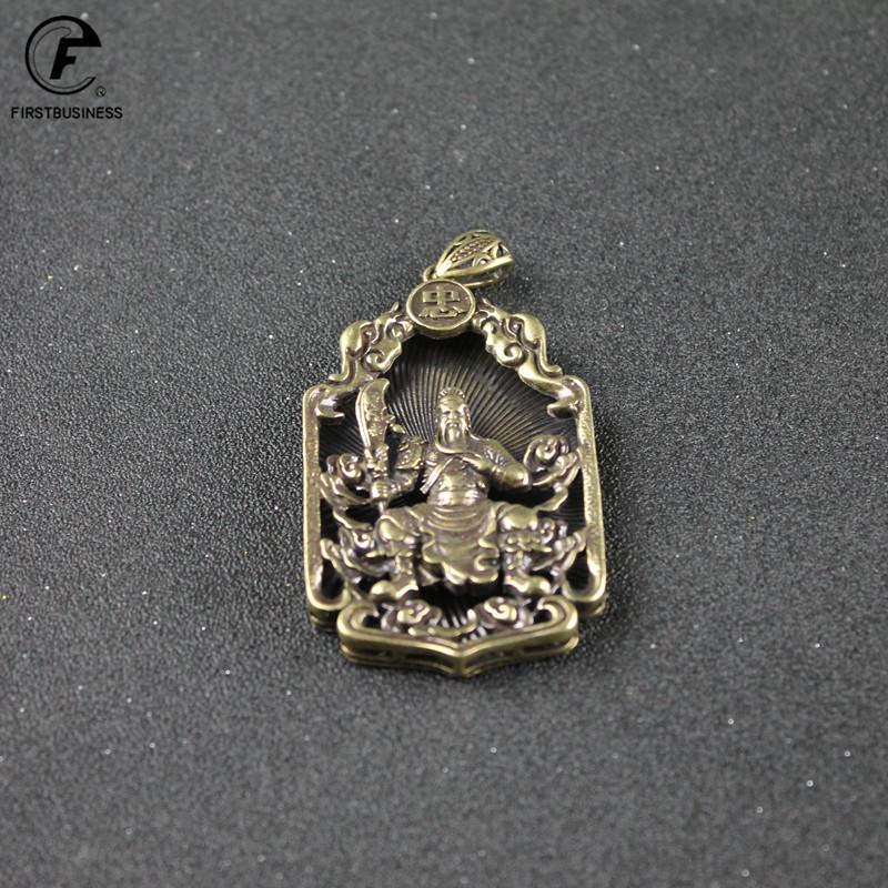 Antique Copper Chinese Guan Gong Big Pendant Necklace Copper Buddha Lucky God of Wealth Chinese Letter Blessing Birthday Present