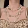 Women Maillard Style Double Layer Beaded Necklace With Water Drop Flower Pendant