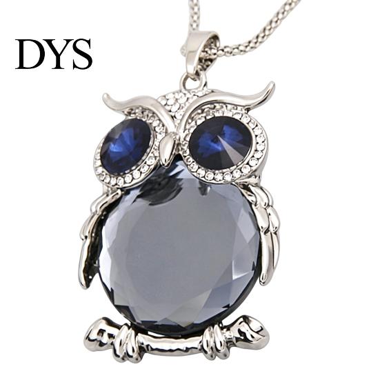 Langlebige glänzende Legierungskette mit Faux-Kristall-Eulenanhänger Halskette für Damen, Lange blaue Pullover-Kette mit Strassstein-Accessoire, Modeschmuck für den täglichen Gebrauch