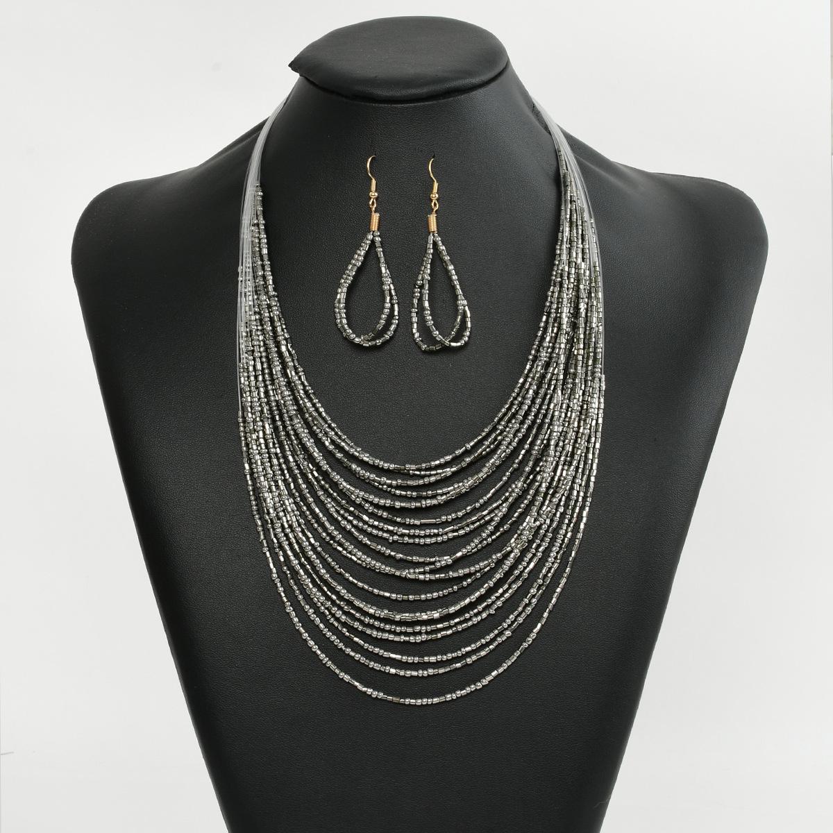 

Богемный многослойный набор ожерелий из бисера – европейский и американский стиль серебряный