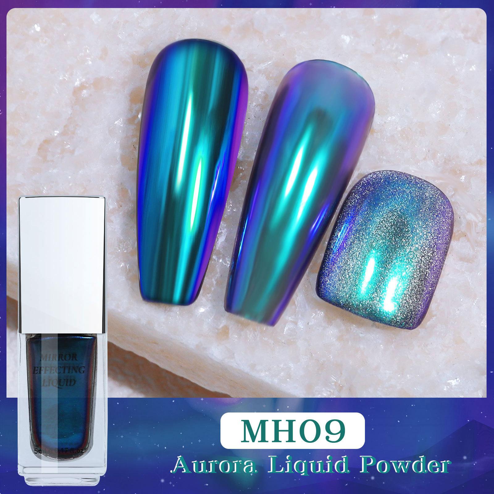 

5 мл Magic Chrome Liquid No Dust Aurora Powder Chrome Metal Mirror Effect Гель-лак для ногтей Лак Краска Полуперманентный