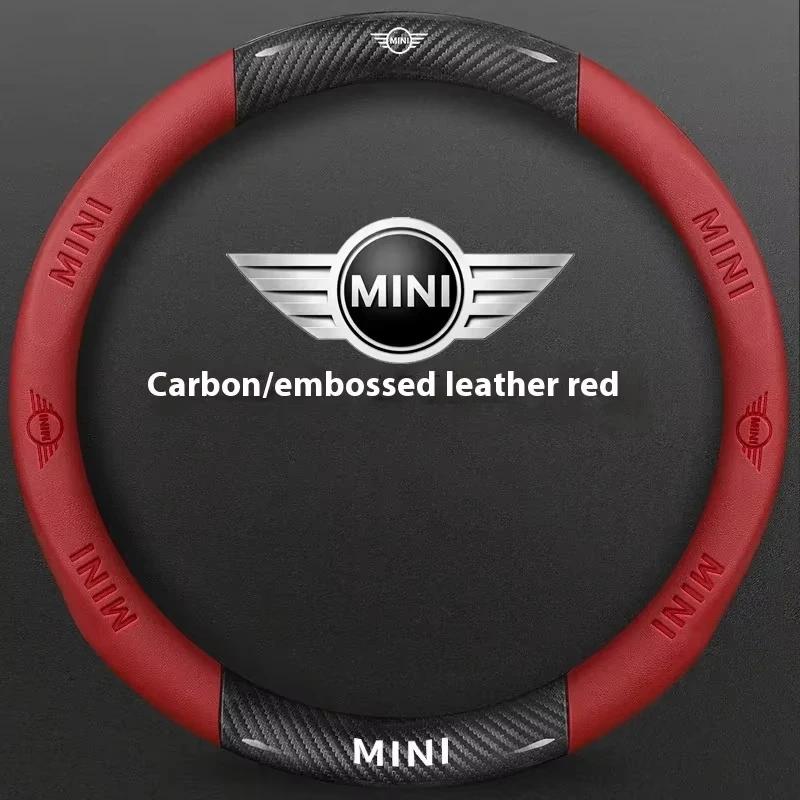 Car Carbon Fiber Leather Steering Wheel Cover For BMW MINI JWC R54 R55 R56 R60 F54 F55 F56 F57 John Cooper S Clubman Countryman