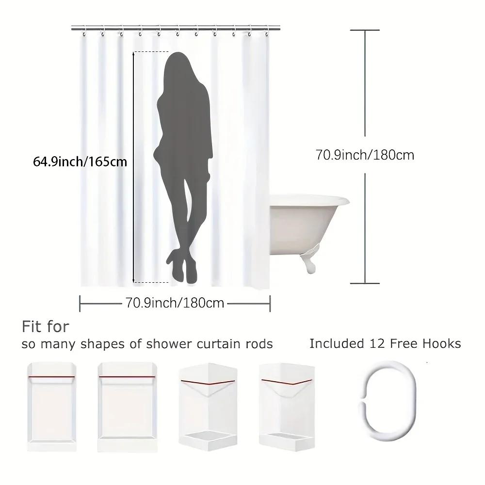 1Pc Skeleton Tropical Print Shower Curtain Bathroom Curtain With 12Pcs Free Hooks, Bathroom Home Decoration 180X200Cm