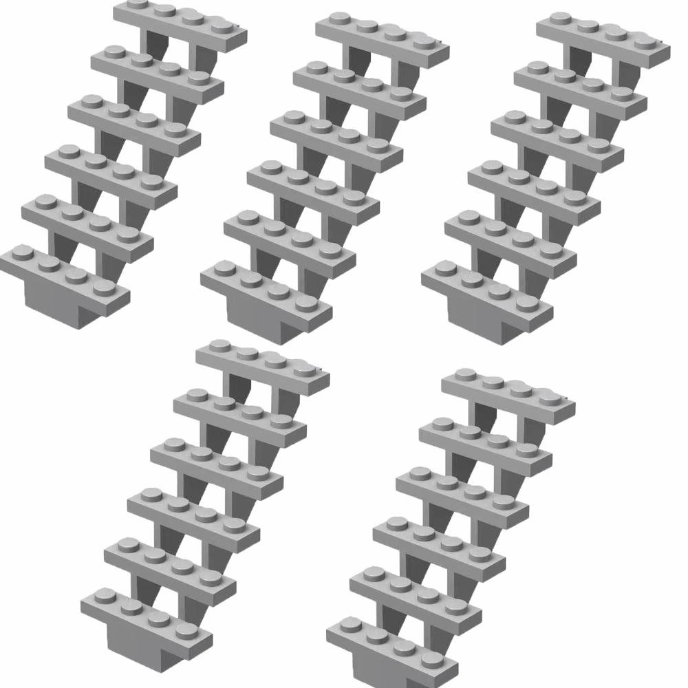 MOC Staircase Bricks 7x4x6 - 5pcs Straight Open Steps 30134 for Modular Building Blocks, DIY Construction Stairs Ladder for City