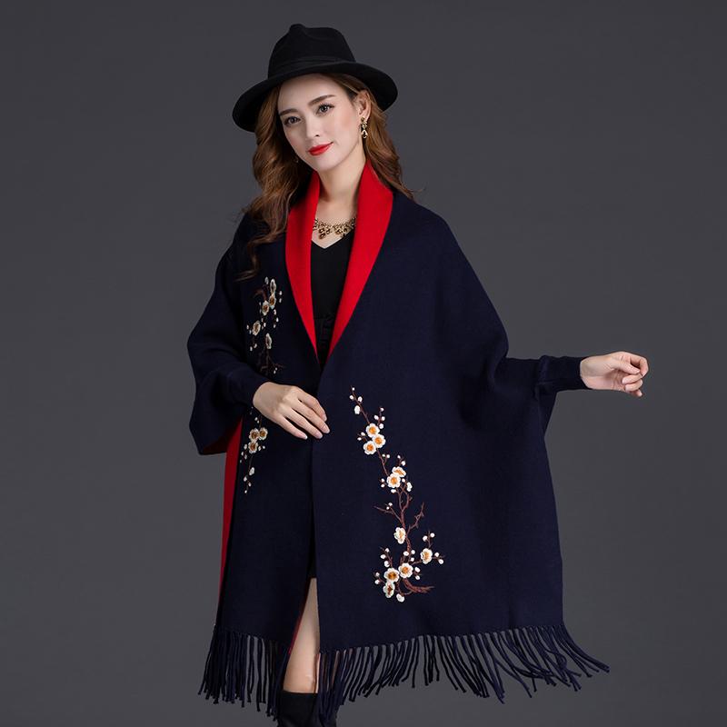 Autumn And Winter New Double-Sided Scarf Thick Warm Fashion Outdoor High Quality Comfortable Plum Embroidery Temperamental Shawl