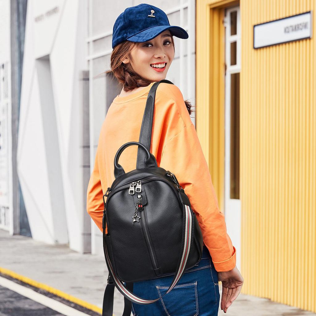 Cowhide Women's Backpack, Fashionable Versatile Travel Soft Leather Schoolbag, Dual-purpose Leather Women's Bag