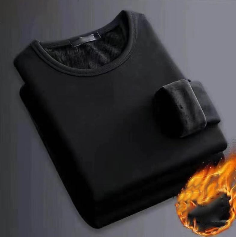 Winter Men Thickening Velvet Warm Men's Long-sleeved Thermal Underwer Male Round Neck Fashion T-shirt