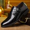 Big Size New Men Leather Dress Shoes Fashion Print Pointed Toe Business Casual Brogue Shoes