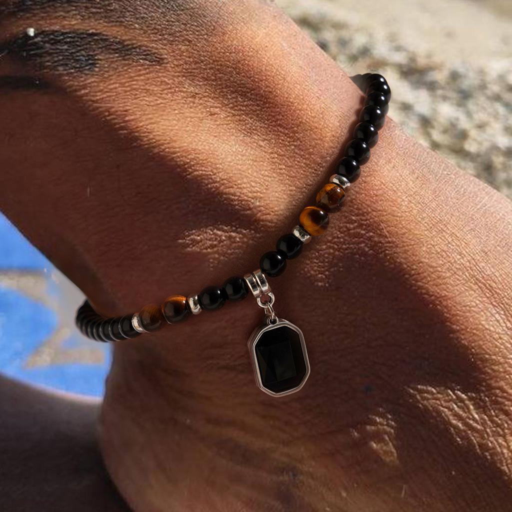 Tobillera de Cuentas Negras Para Hombre, Nicho Hip-Hop de Alta Gama Minimalista Accesorios de Playa de Verano