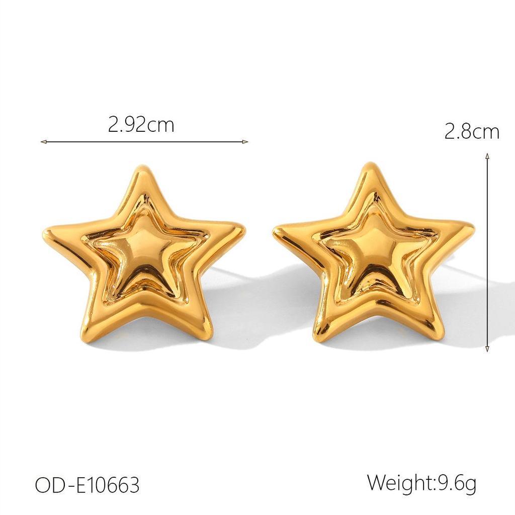 Ensemble de bijoux en acier titane étoile à cinq branches: Collier, Boucles d'oreilles et Bague en Or 18K et Argent