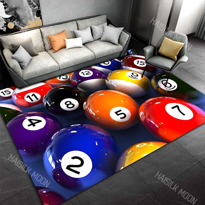 3D HD Billiard Balls Theme Printed Carpet for Living Room Bedroom Office Child Room Rug Durable Non-slip Machine Washable Mat
