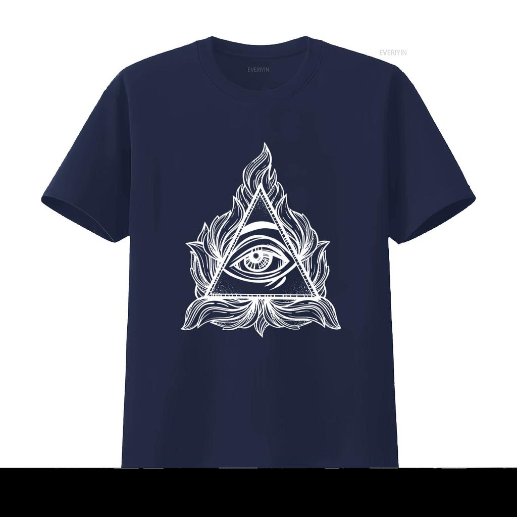 All Seeing Eye In A Triangle Illuminati T Shirt Casual Vintage Washed Stretched Homme Fashion Top For Everyday Wear Unisex