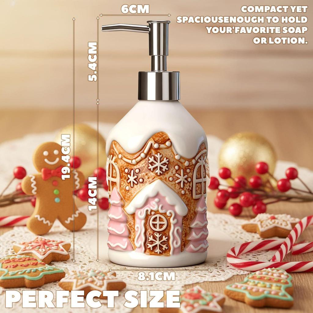 Christmas Soap Dispenser Christmas Kitchen Decor Gingerbread Man Soap Dispenser with Tray for Home Indoor Decorations