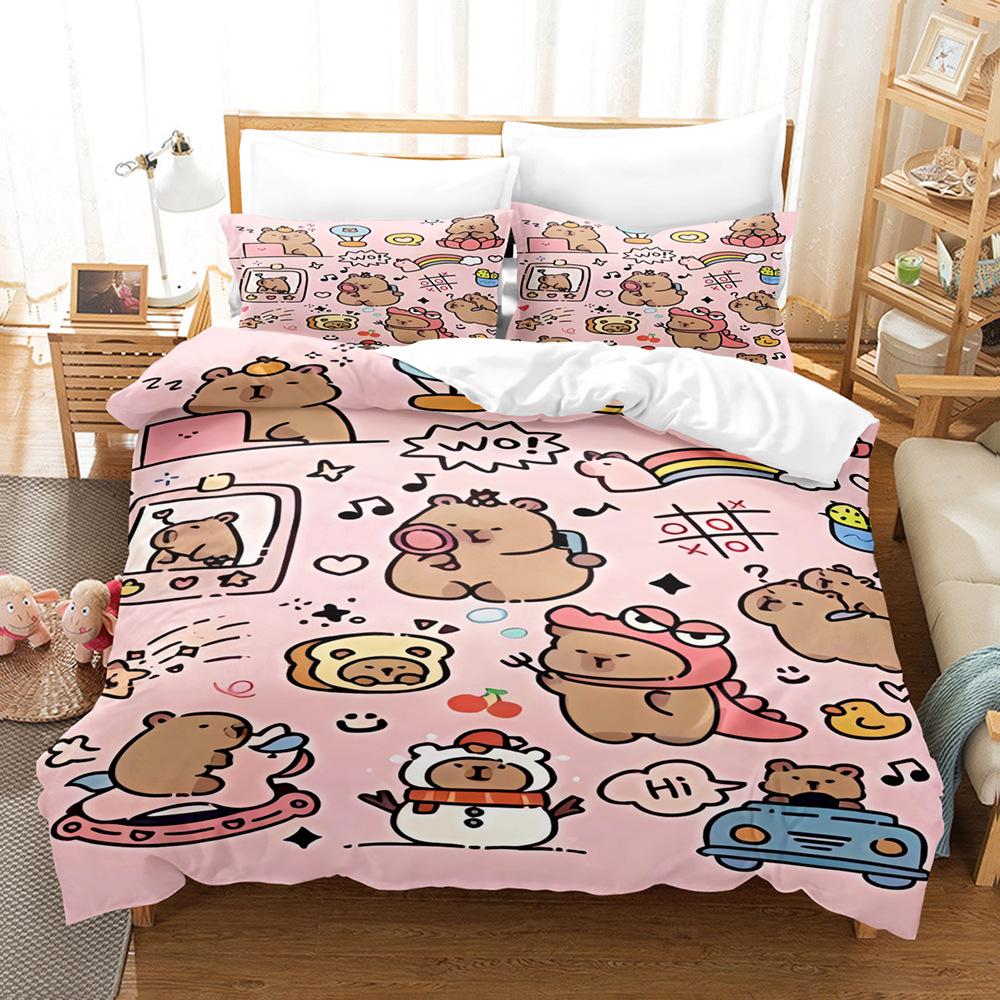 Capybara Bettwäsche Set Luxus Anime Capybara King Size Bettbezug Kissenbezug Kinderzimmer Niedlicher Bettbezug Kissenbezug Kinder Geschenk