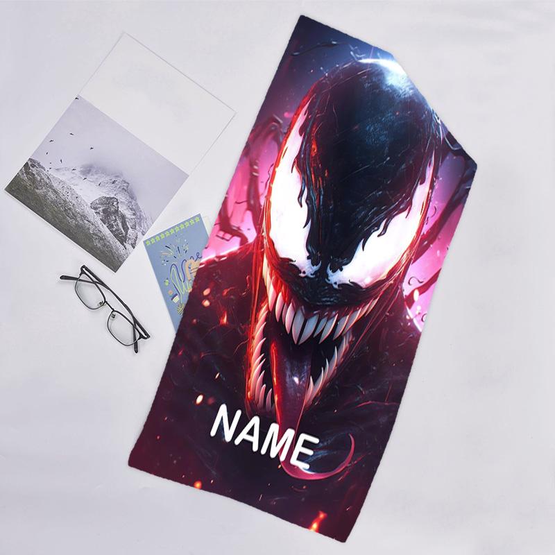 1pc Venom3 Beach Towel with Custom Name, Beach/Swimming/Bath/Picnic/Camping Towel, Suitable for Seaside Beaches