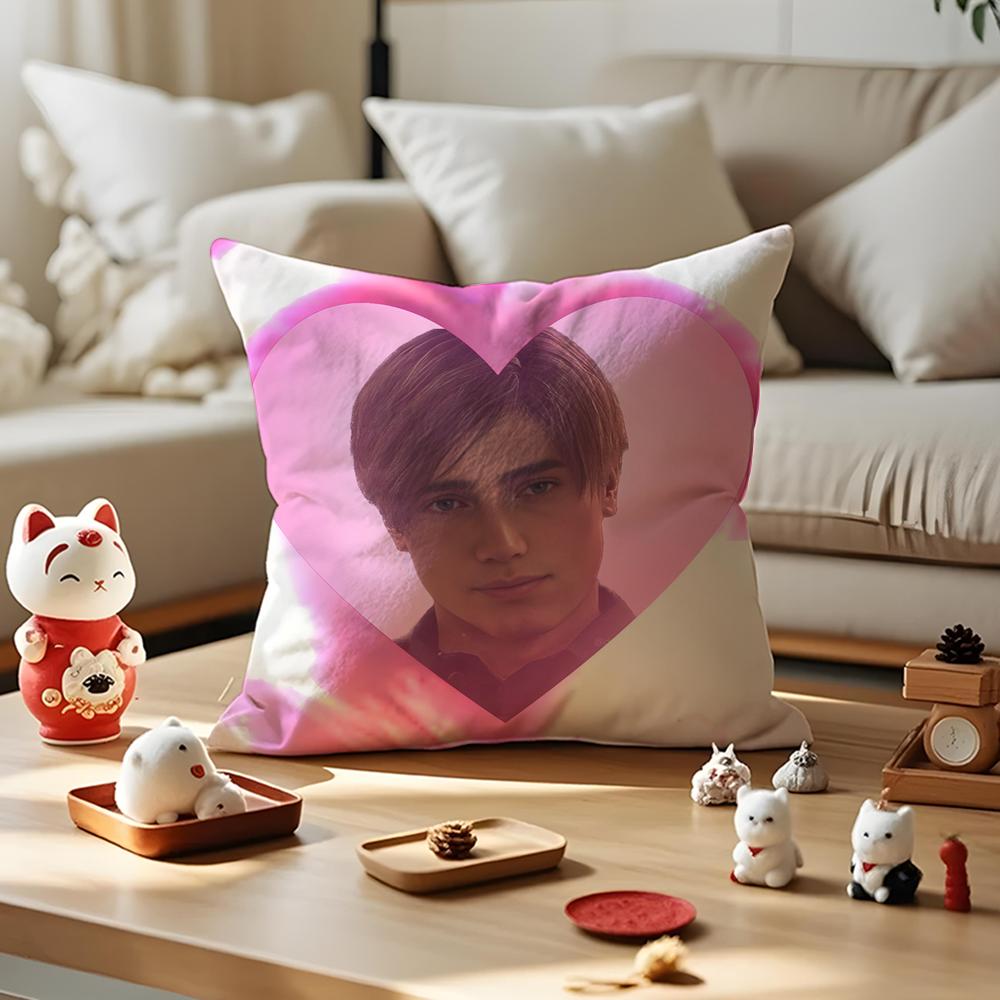 Heart Pink Leon KKennedy Cushion Cover Silky Short Plush with Invisible Zipper Dustproof Sofa Pillow Cover for Home Decor
