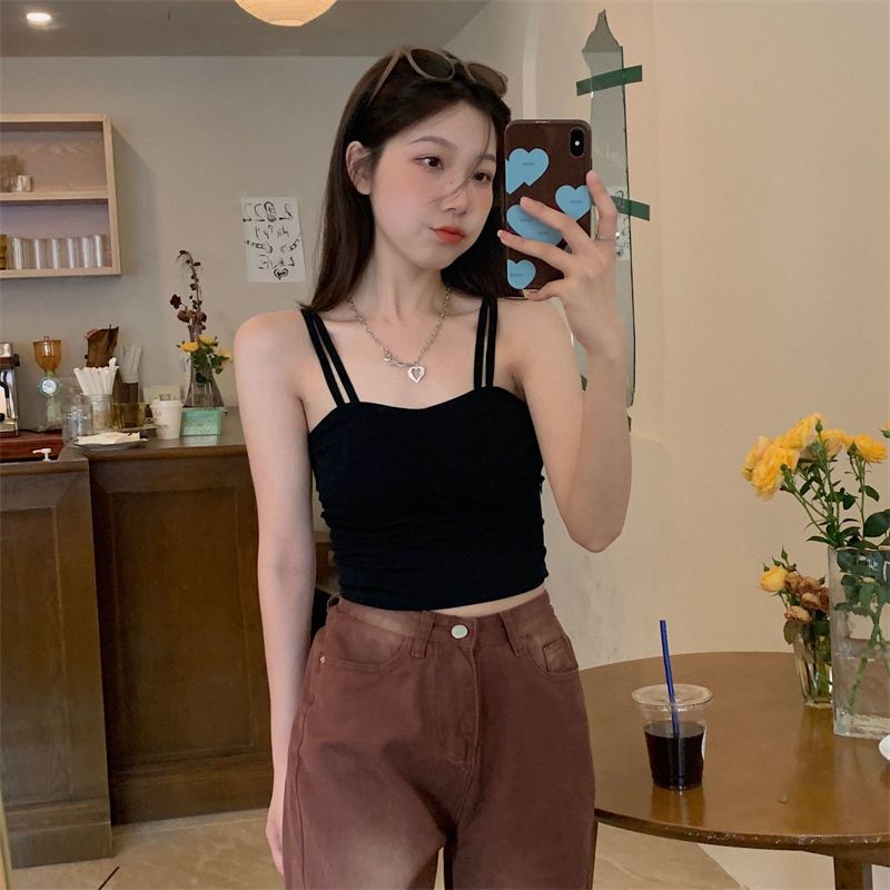 WTEMPO Women's Suspender Vest with Bra Underlay Bra and Back Underwear Women's Top Thin Fashion
