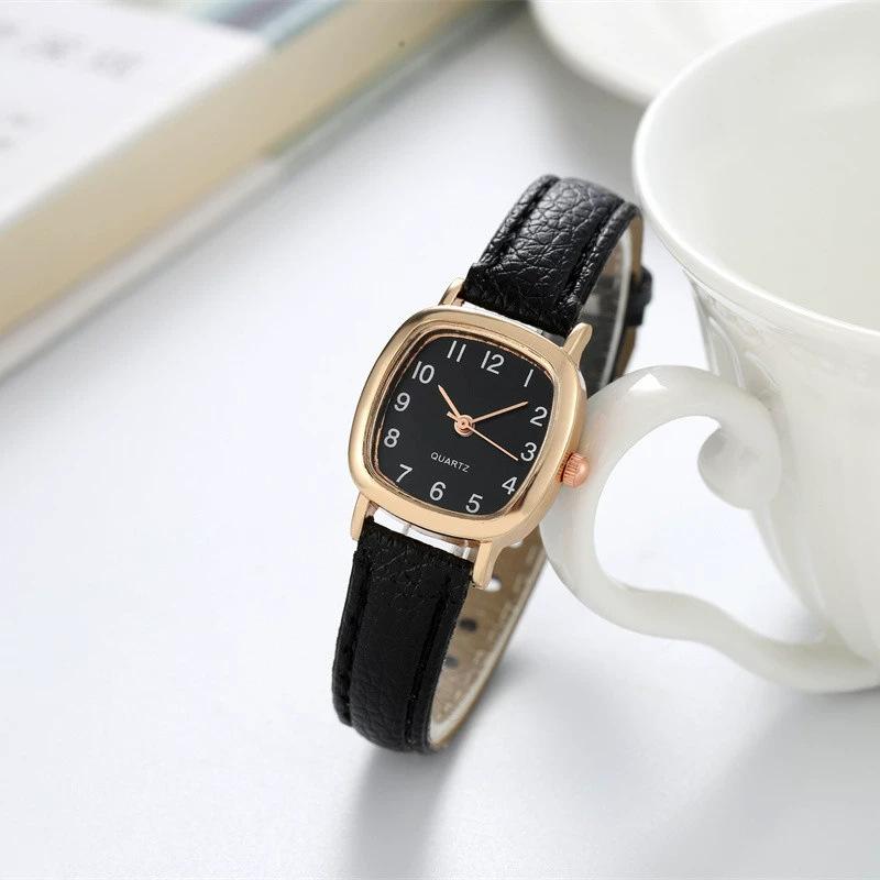 Vierkante Dames Eenvoudige Kleine Wijzerplaat Studentenhorloges Vintage Band Quartz Polshorloge