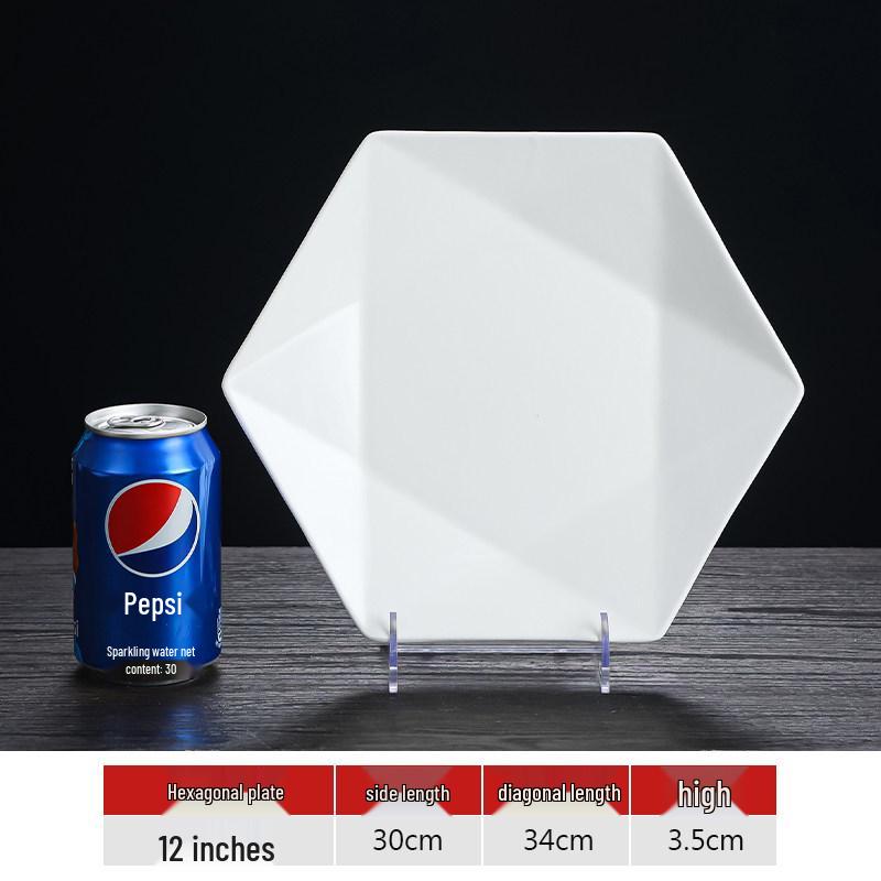 Hexagonal Ceramic Stir-Fry Plate for Home and Commercial Use