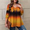 Women's Plus Size Fashion Printed Casual Pleated Round Neck Long Sleeve Top