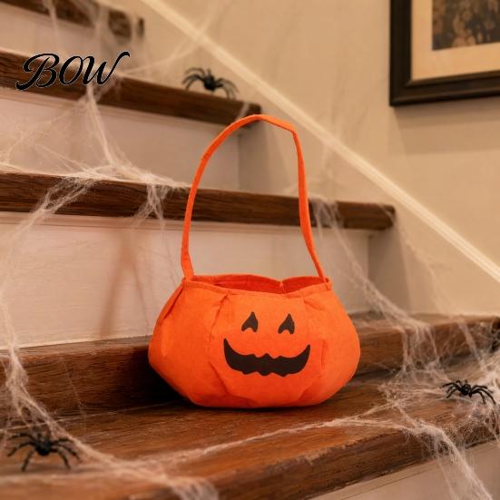 Large Capacity Candy Bag Halloween Pumpkin for Kids, Small Trick or Treat Bucket, Party Favor Soft Face Basket with Handle Decoration Holder Kids