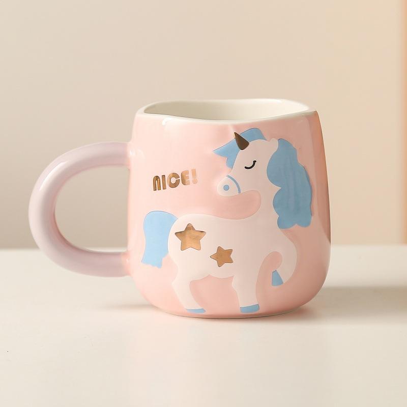 Unicorn Creative Personality Keramický šálek Kancelářský šálek kávy Studentský hrnek Roztomilý dívčí pár šálek vody
