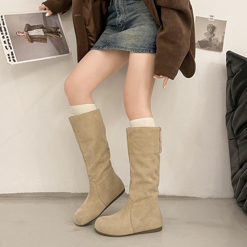 Retro boots children's 2025 autumn and winter new inner height increase single boots tall Merad western flat-bottomed stacking boots