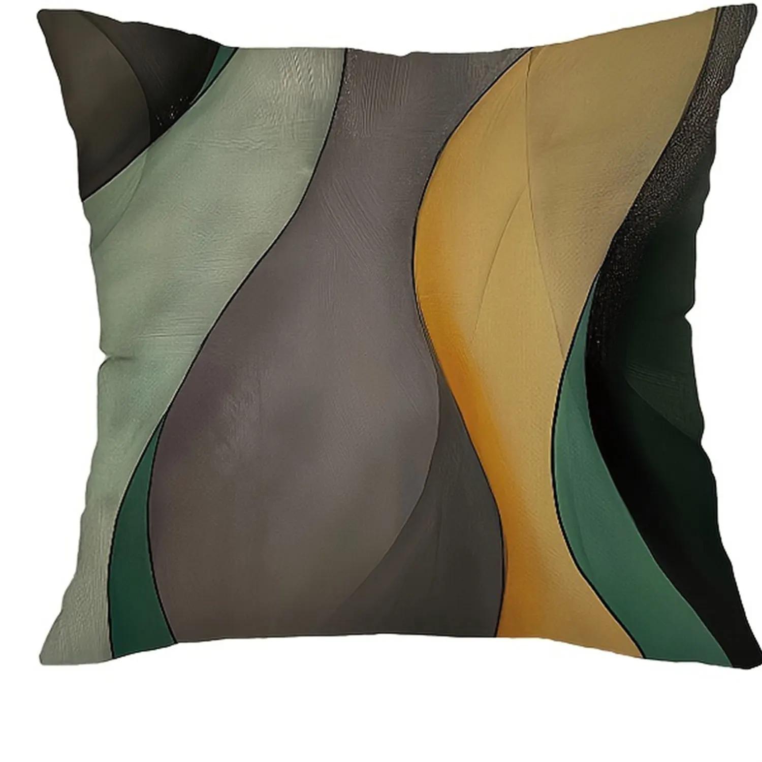 

Home Decoration Abstract Colorful Wave Pattern Digital Print Pattern Cushion Cover For Sofa, Bedroom, Car, Pillow Cover 16x16Inch