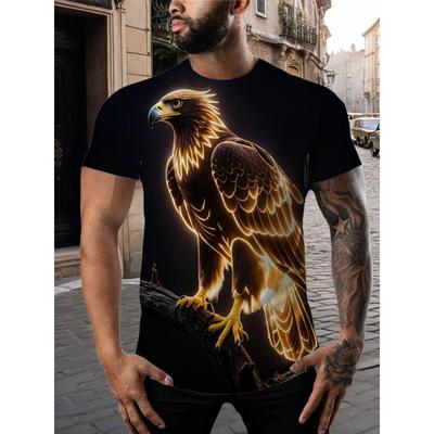 Summer Men's Round Neck Short Sleeved T-shirt 3D T-shirt with Digital Printing Featuring Eagle Top