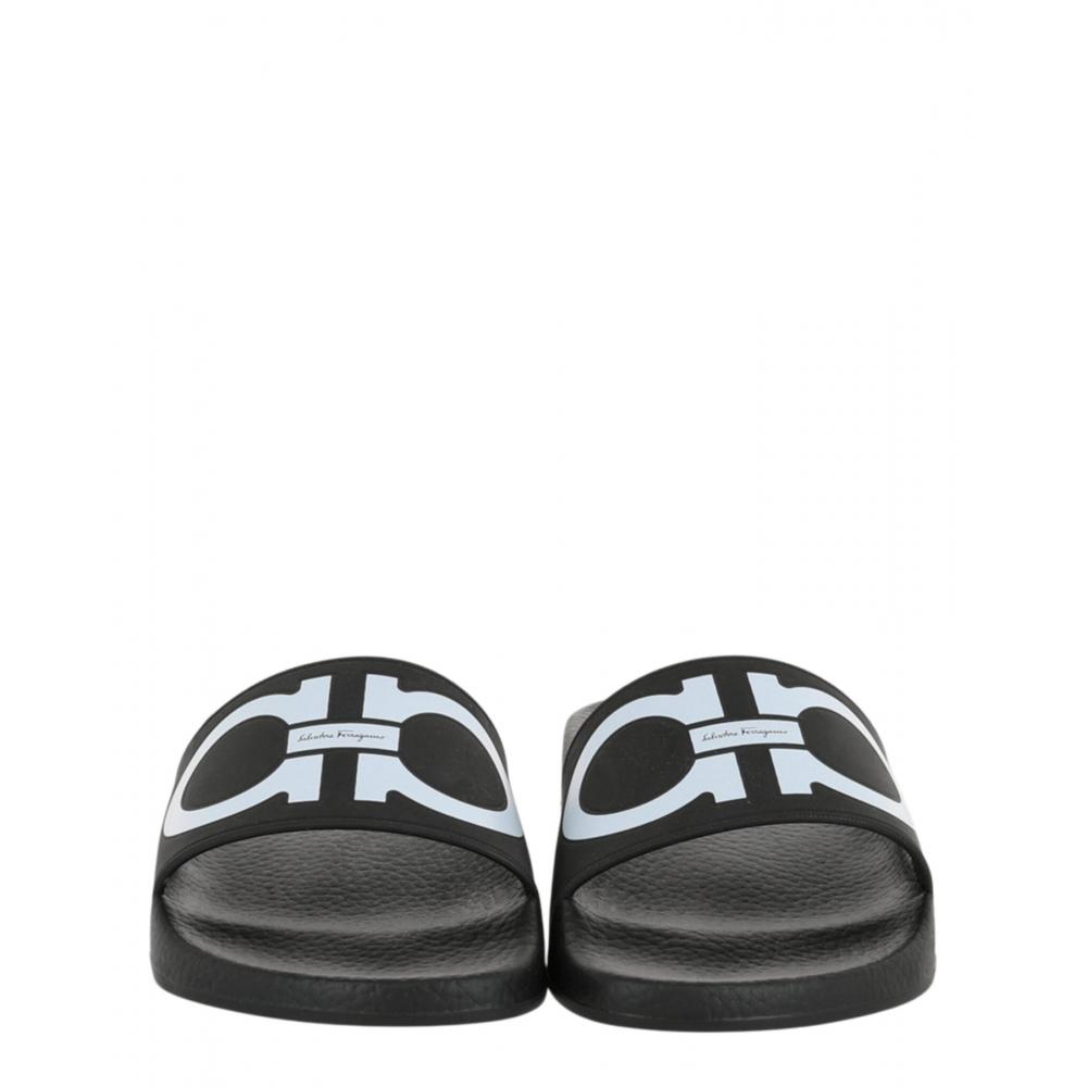 Salvatore Ferragamo Groovy Dual Gancini Slides Black