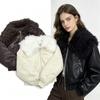 European Style Faux Lambswool PU Leather Jacket - Women's Plus Size, Large Lapel, Fashionable Loose Fit (2026).
