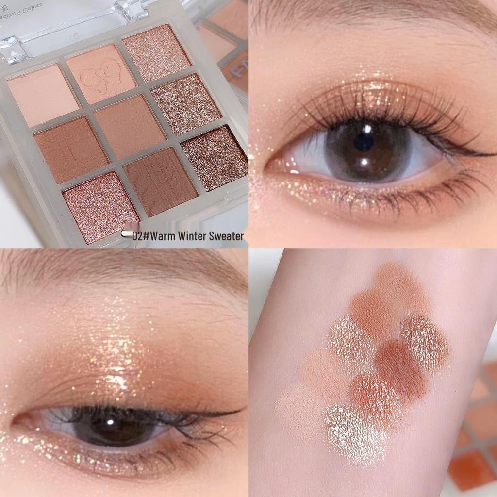 Nine-Color Shimmer & Matte Eyeshadow Palette with Iridescent and Pearlescent Highlights