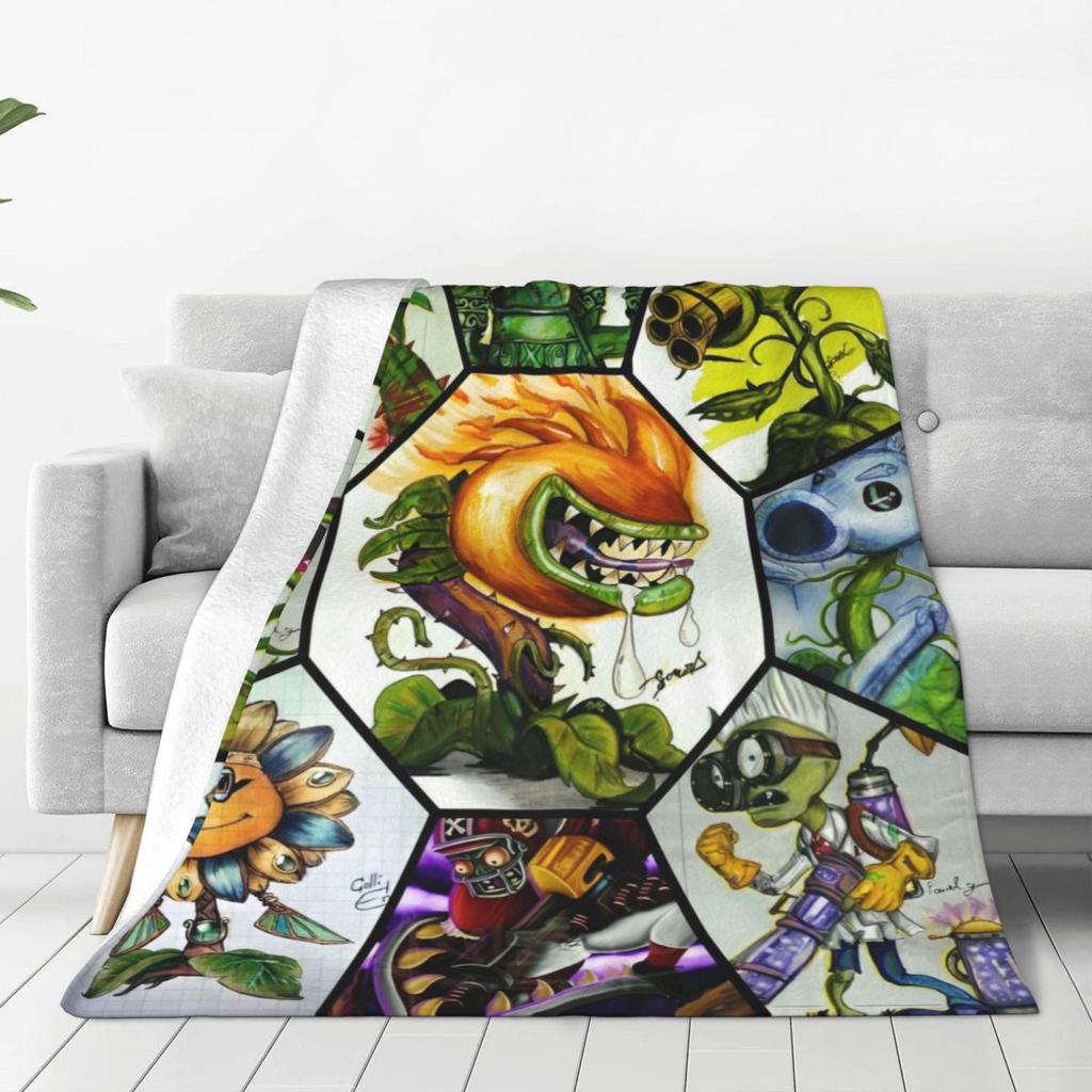 Game P-Plants-vs-Zombie Printed Blanket Warm Soft Fluffy Plush Bedding Throws For Home Decor Travel Flannel Bedspread Bed Cover
