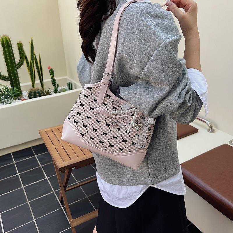 High-end Bow Polka Dot Small Bag Women's New Fashionable Textured Underarm Bag Summer Commuter Bucket Bag