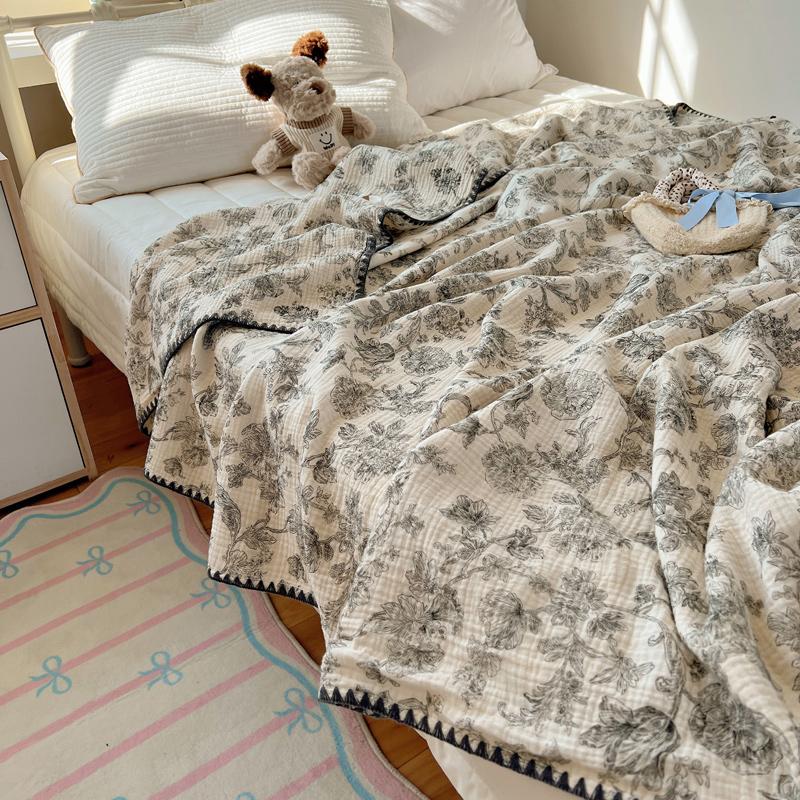 100% Cotton Blanket INS Style Pure Cotton Crepe Yarn Summer Blanket Single/Queen/King Size Cartoon Quilt for Kids Soft Plaids