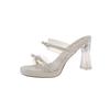 Summer Crystal Transparent and Breathable Two Wear Cool Slippers Women Wear Fashion Temperament Women's Medium Heel High Heels