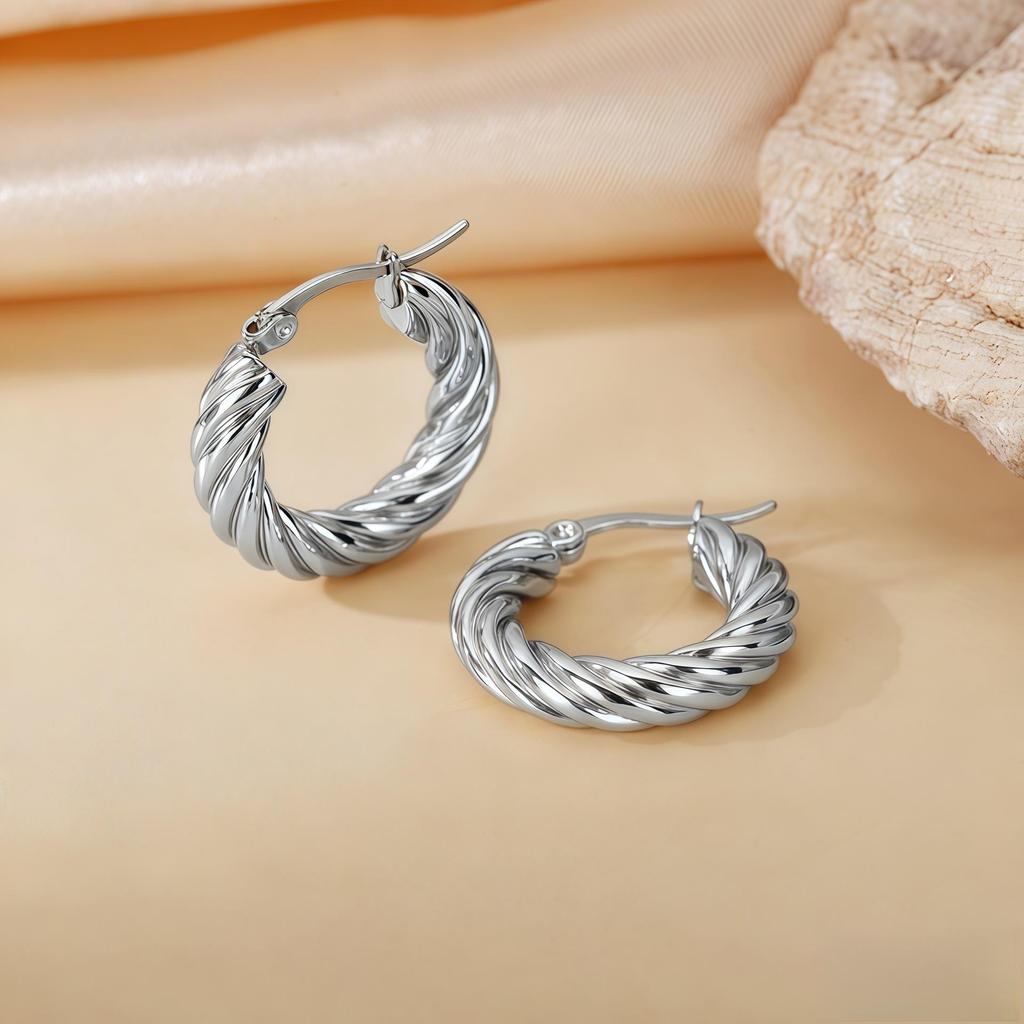 2025 New Style Twisted Titanium Circle Earrings for Women - Low MOQ, Mixed Batch, Dropshipping, Sample Orders Available