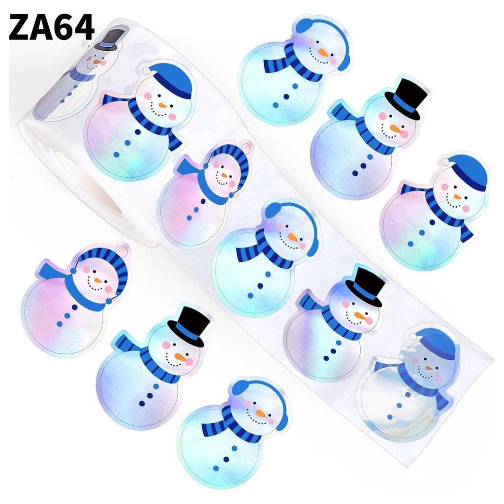 500-1000pcs Laser Christmas Stickers Roll 3cm Snowman and Red Christmas Hat Sticker for Kids Gift Sealing Stationery Sticker