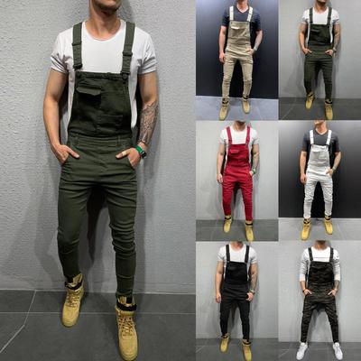 Moda masculina alças jeans lavadas macacão geral streetwear bolso suspensórios calças