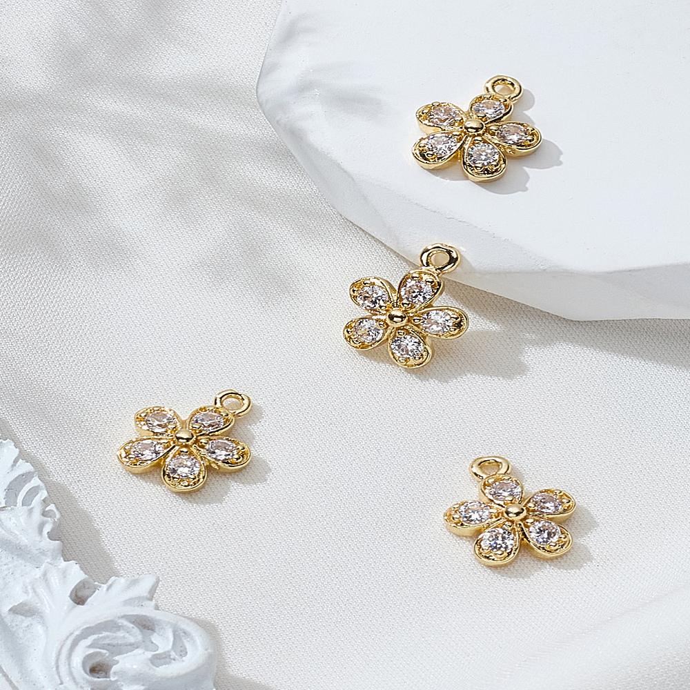 4Pcs Rack Plating Brass Micro Pave Cubic Zirconia Charms Long-Lasting Plated Flower Light Gold 13.5x10.5x3.5mm Hole: 1.2mm