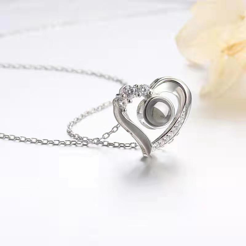 100 Languages  I Love You  S925 Sterling Silver Heart Photo Pendant