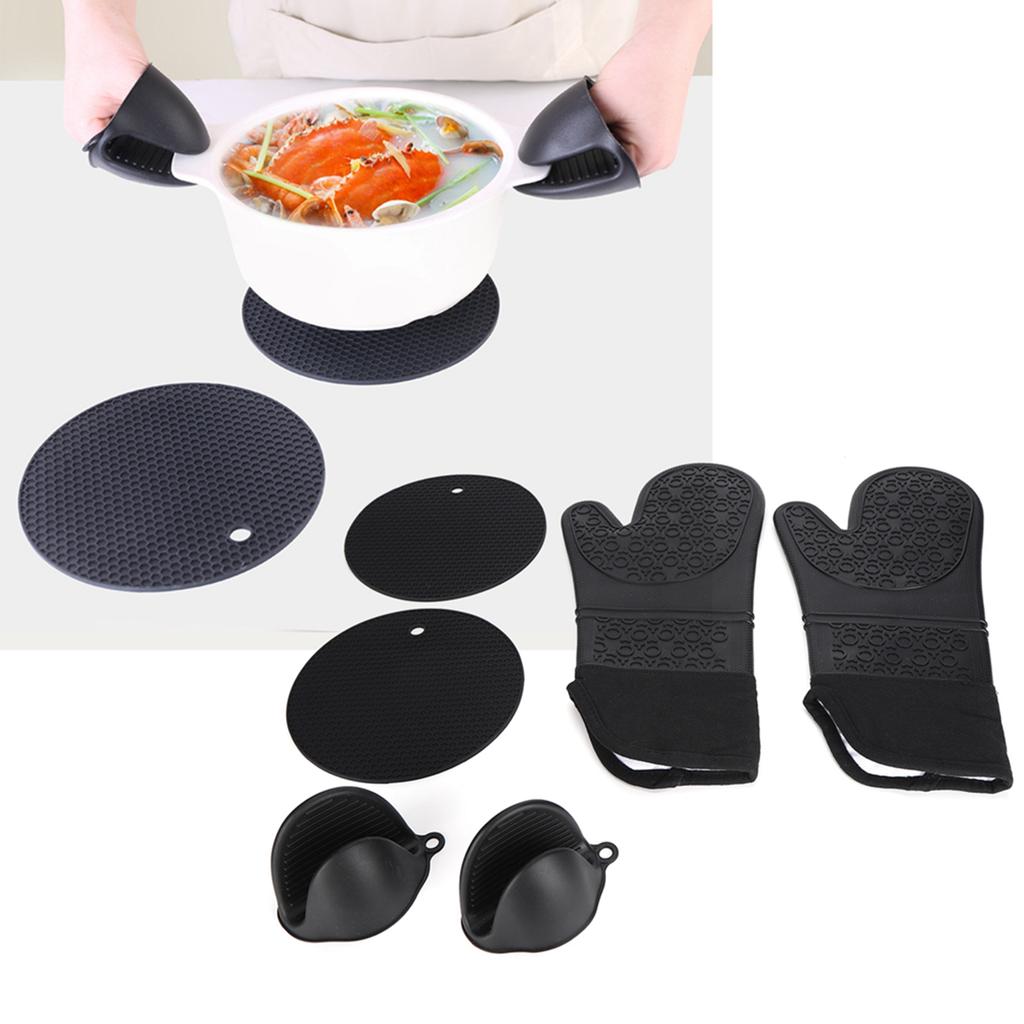 6Pcs/Set Oven Mitts Hand Clip Pot Holder Silicone Heat Insulation Gloves Insulation Mat