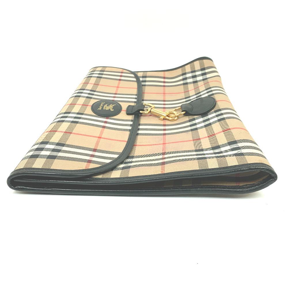 BURBERRY Check Document Pouch Clutch bag Canvas/Leather Beige