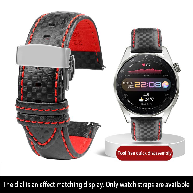 Calfskin strap Bracelet Carbonfiber Grain Watchband 18mm 20mm Red Orange Stitching Watch Band 21mm 22mm 23mm 24mm Watch Strap