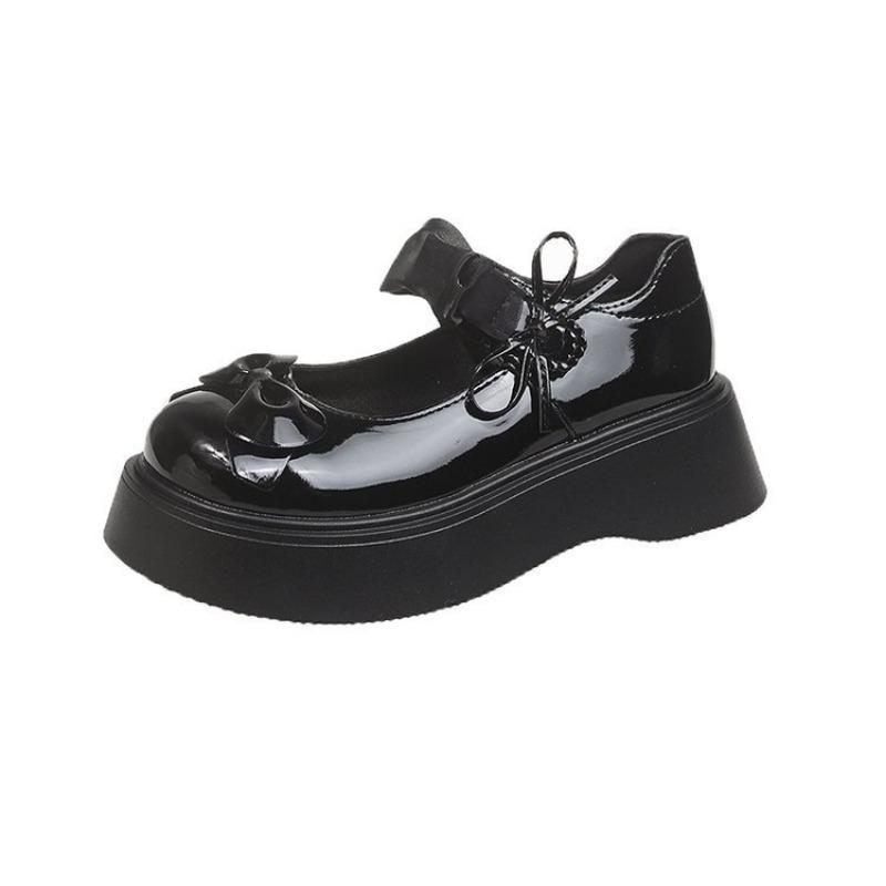 College Style Bow Small Leather Shoes Women's Spring New Velcro Mary Jane Shoes with JK