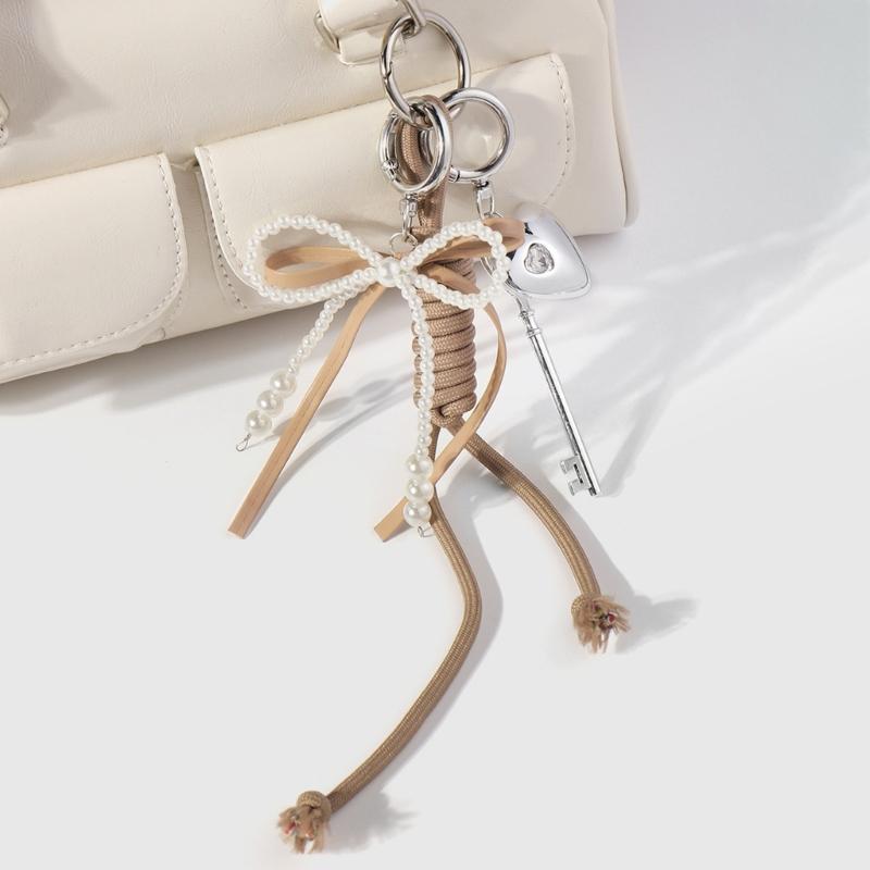 Heart Key Bows Braided Rope Keychain Bag Pendant Charm Fashion Bag Accessories for Handbag,Backpack Purse Decorations