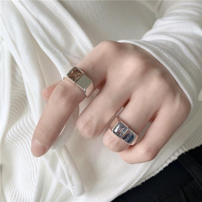 Korean Style Geometric Open Adjustable Letter Zirconia Ring for Women - Trendy Index Finger Jewelry