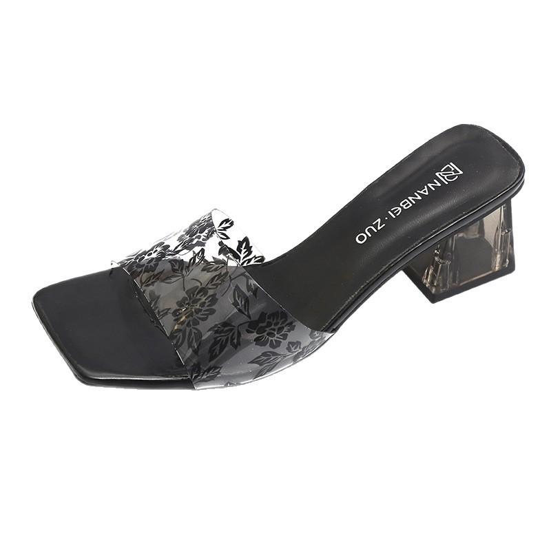 French summer 2025 new fairy skirt beach crystal heel thick heel open-toed cool slippers women's sandals